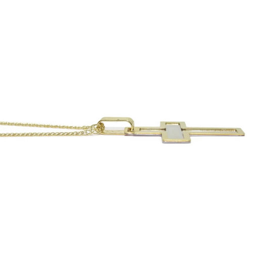 cruz lisa grande bicolor y cadena oro 18k - Imagen 3