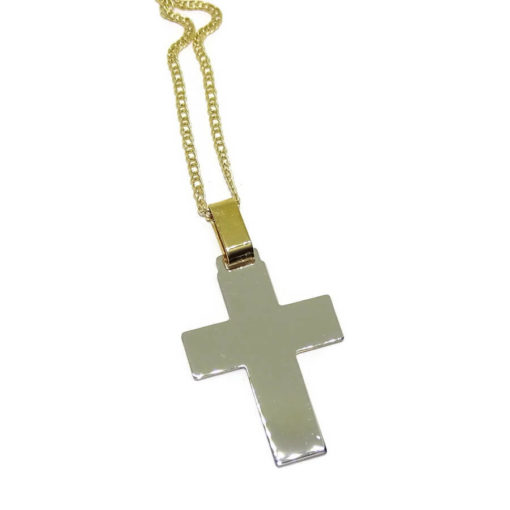 cruz lisa grande bicolor y cadena oro 18k - Imagen 5