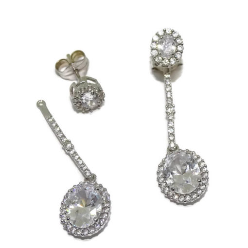 pendientes desmontables de oro blanco y circonitas largos novia y mas - Imagen 4