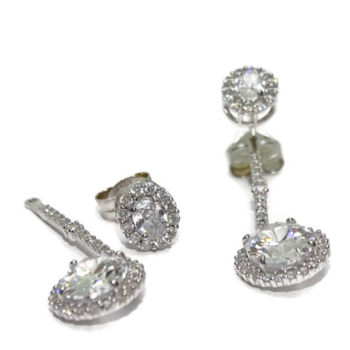 pendientes desmontables de oro blanco y circonitas largos novia y mas - Imagen 5
