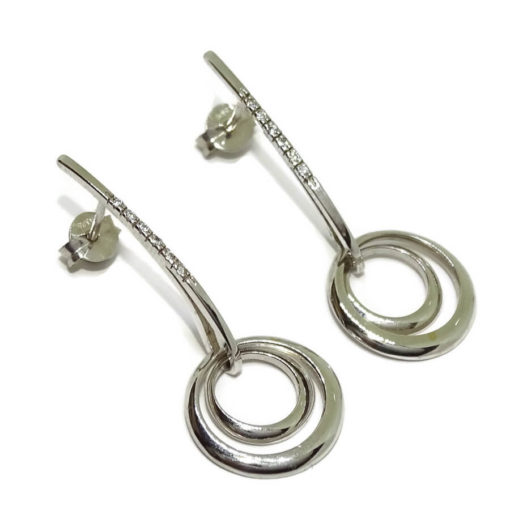 pendientes largos y originales oro blanco y circonitas - Imagen 4