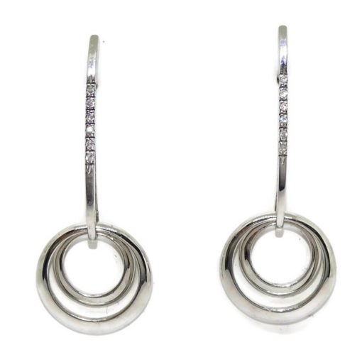 pendientes largos y originales oro blanco y circonitas