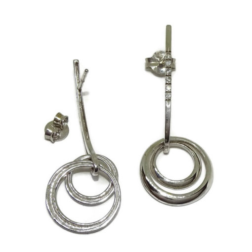 pendientes largos y originales oro blanco y circonitas - Imagen 8
