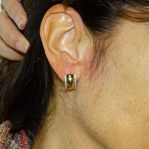 Pendientes para mujer grandes y vistosos bicolores con circonitas todo oro 18k - Imagen 2