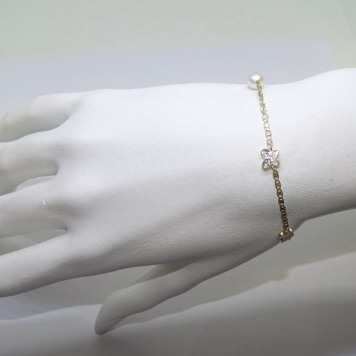 Pulsera para comunión de niña con mariposas y perlas cultivadas - Imagen 2