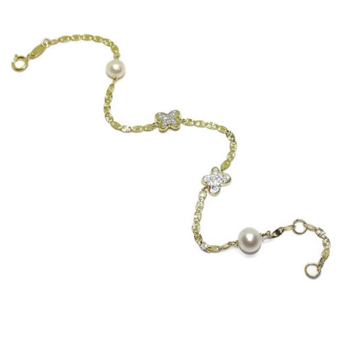 Pulsera para comunión de niña con mariposas y perlas cultivadas - Imagen 3