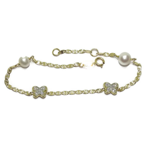 Pulsera para comunión de niña con mariposas y perlas cultivadas - Imagen 4