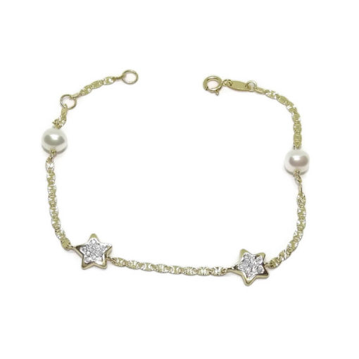Pulsera para comunión de niña con estrellas y perlas cultivadas
