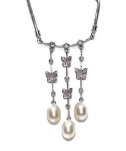 gargantilla mariposas, perlas y diamantes 8,30gr