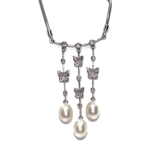 gargantilla mariposas, perlas y diamantes 8,30gr