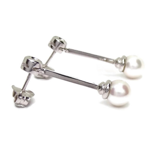Pendientes largos diamantes y perla oro blanco - Imagen 3