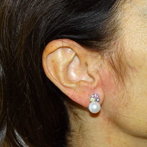 Pendientes circonitas de color y perla de 9mm 4,90gr - Imagen 2