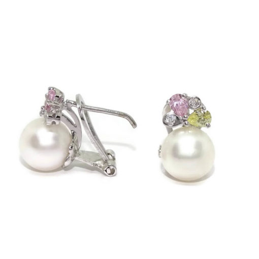 Pendientes circonitas de color y perla de 9mm 4,90gr - Imagen 3