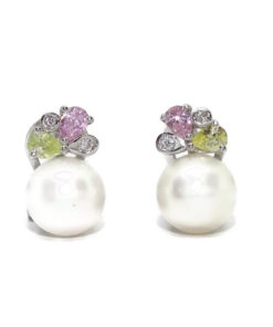 Pendientes circonitas de color y perla de 9mm 4,90gr