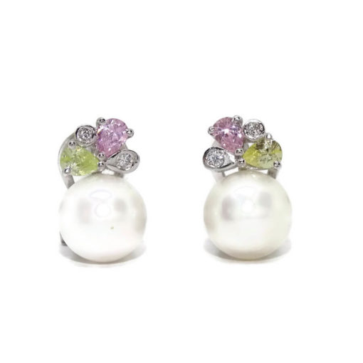 Pendientes circonitas de color y perla de 9mm 4,90gr