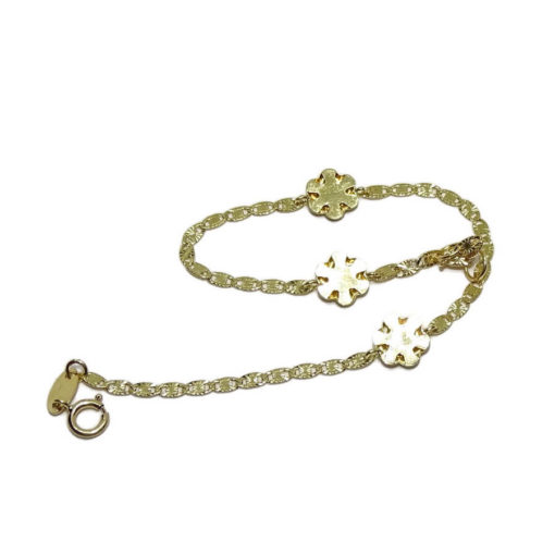 Pulsera oro amarillo 18k flores especial comunion - Imagen 6