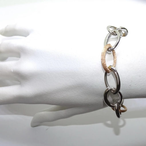 Pulsera eslabones bicolro rosa y blanco 16,7gr - Imagen 2