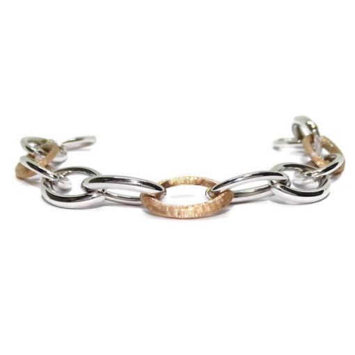 Pulsera eslabones bicolro rosa y blanco 16,7gr - Imagen 3