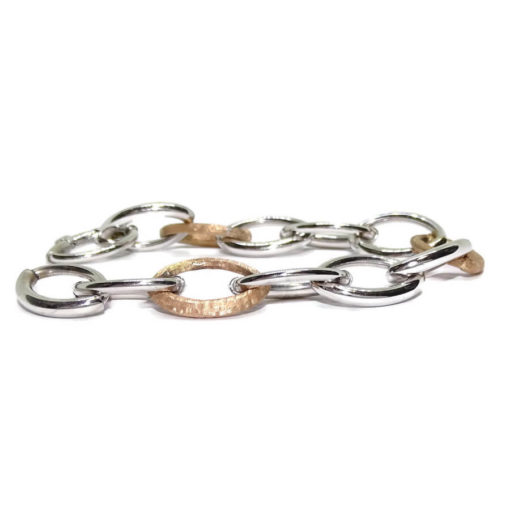 Pulsera eslabones bicolro rosa y blanco 16,7gr - Imagen 4