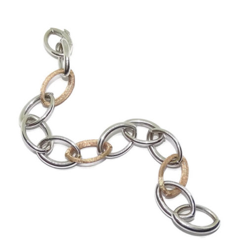 Pulsera eslabones bicolro rosa y blanco 16,7gr - Imagen 5