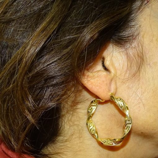 Aros de oro amarillo de 18k enroscados greca grandes 6x40 - Imagen 2