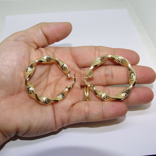 Aros de oro amarillo de 18k enroscados greca grandes 6x40 - Imagen 7