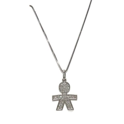 Colgante niño de Oro Blanco de 18k con circonitas