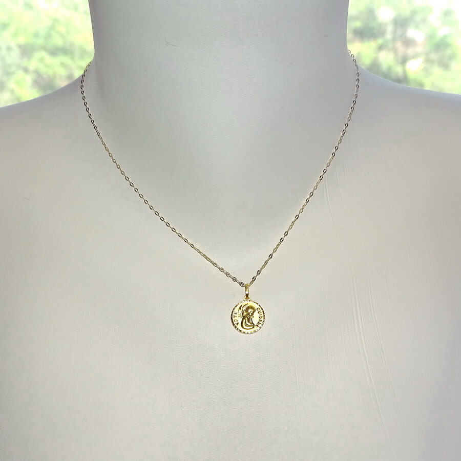 Medalla Ángel de la Guarda “Yo te cuidaré” de oro amarillo de 18k — 13 mm - Imagen 2