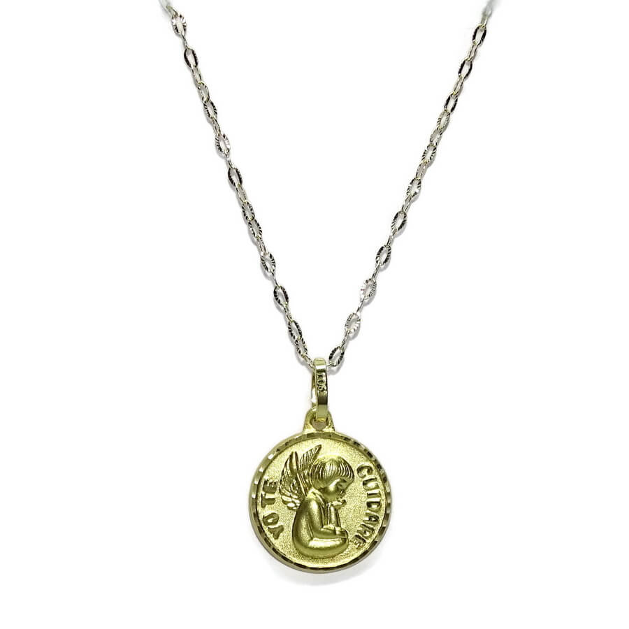 Medalla Ángel de la Guarda Yo te cuidaré de Oro Amarillo 13mm