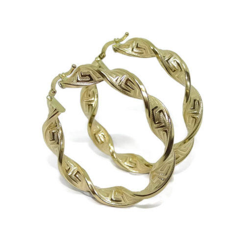 Aros de oro amarillo de 18k enroscados greca grandes 6x40 - Imagen 3