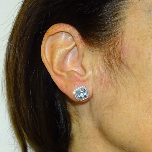 Pendientes de oro blanco diamantes y de agua marina - Imagen 2