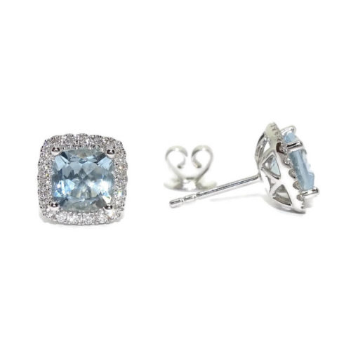 Pendientes de oro blanco diamantes y de agua marina - Imagen 3