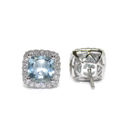 Pendientes de oro blanco diamantes y de agua marina - Imagen 5