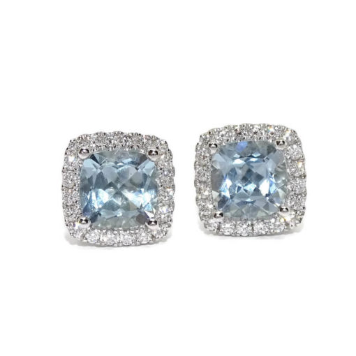 Pendientes de oro blanco diamantes y de agua marina - Imagen 6