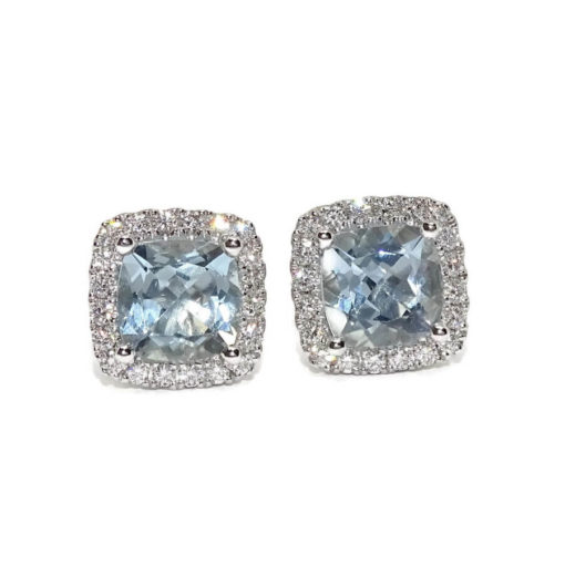 Pendientes de oro blanco diamantes y de agua marina