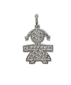 Colgante niña de Oro Blanco de 18k con circonitas SIN CADENA