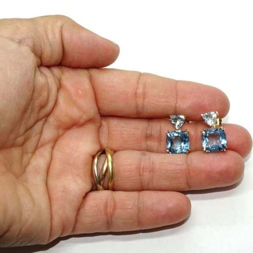 Pendientes 4 topacios en oro amarillo largos - Imagen 7