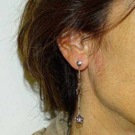 Pendientes con flores largas oro blanco - Imagen 2