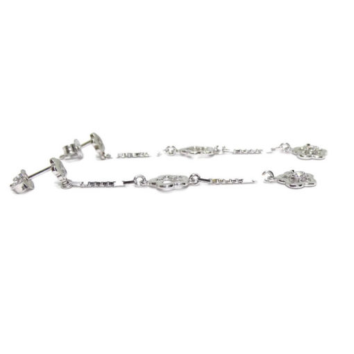 Pendientes con flores largas oro blanco - Imagen 3