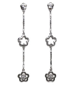 Pendientes con flores largas oro blanco
