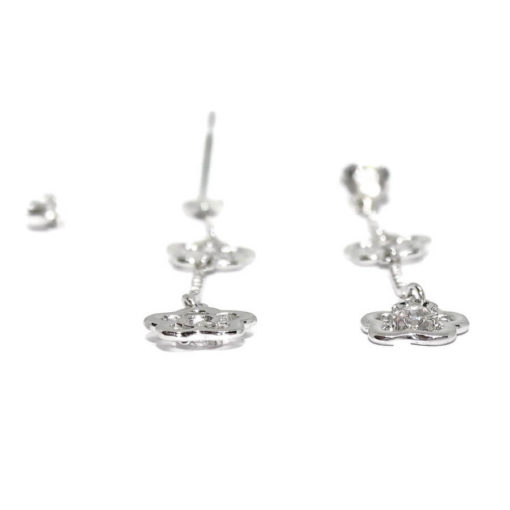 Pendientes con flores largas oro blanco - Imagen 5