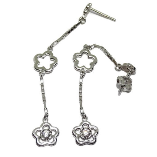 Pendientes con flores largas oro blanco - Imagen 6