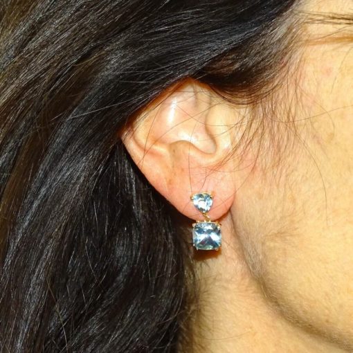 Pendientes 4 topacios en oro amarillo largos - Imagen 2