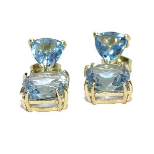 Pendientes 4 topacios en oro amarillo largos - Imagen 3
