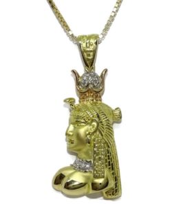 Colgante de Cleopatra de Oro de 18k con Diamantes de 0.23cts y Cadena Veneciana Fuerte de 45cm. 17.95gr de Oro de 18k