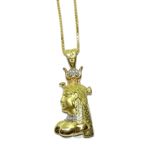 Colgante de Cleopatra de Oro de 18k con Diamantes de 0.23cts y Cadena Veneciana Fuerte de 45cm. 17.95gr de Oro de 18k - Imagen 4