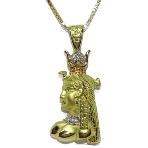 Colgante de Cleopatra de Oro de 18k con Diamantes de 0.23cts y Cadena Veneciana Fuerte de 45cm. 17.95gr de Oro de 18k