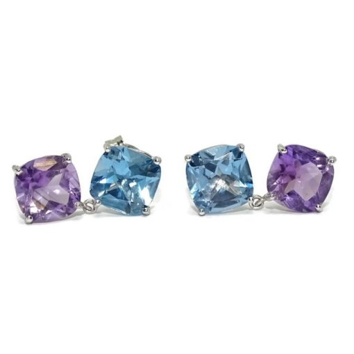 Preciosos pendientes de oro blanco de 18k con piedras preciosas, topacios y amatistas. - Imagen 7