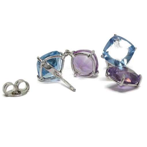 Preciosos pendientes de oro blanco de 18k con piedras preciosas, topacios y amatistas. - Imagen 4