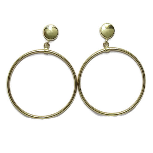 Pendientes de oro amarillo de 18k con circulo de 5mm y aro de 2.50cm de diámetro exterior.